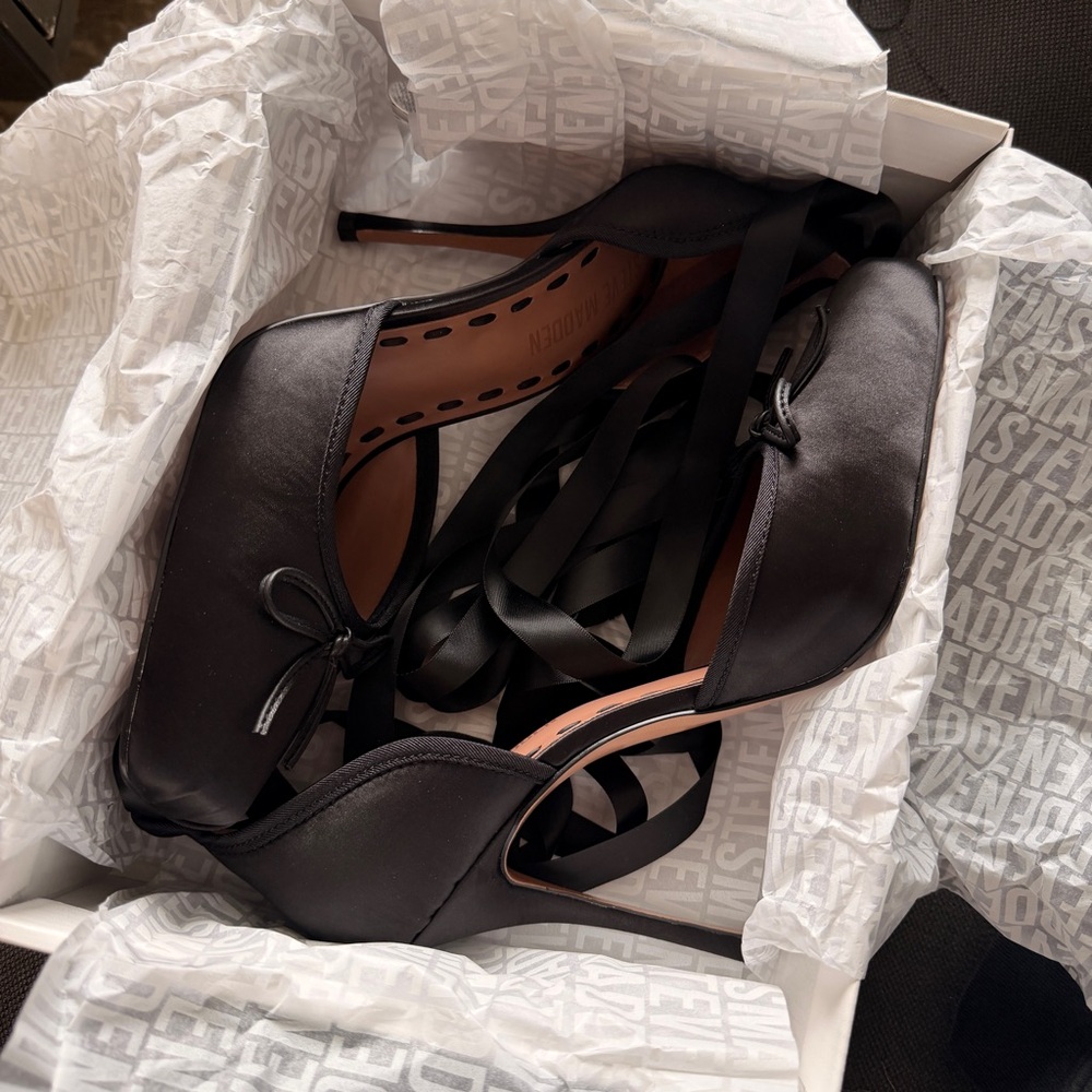 Steve Madden Black Satin Heels